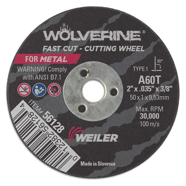 Weiler 2" x .035" Wolverine Type 1 Cut-Off Wheel, A60T, 3/8" A.H. 56128